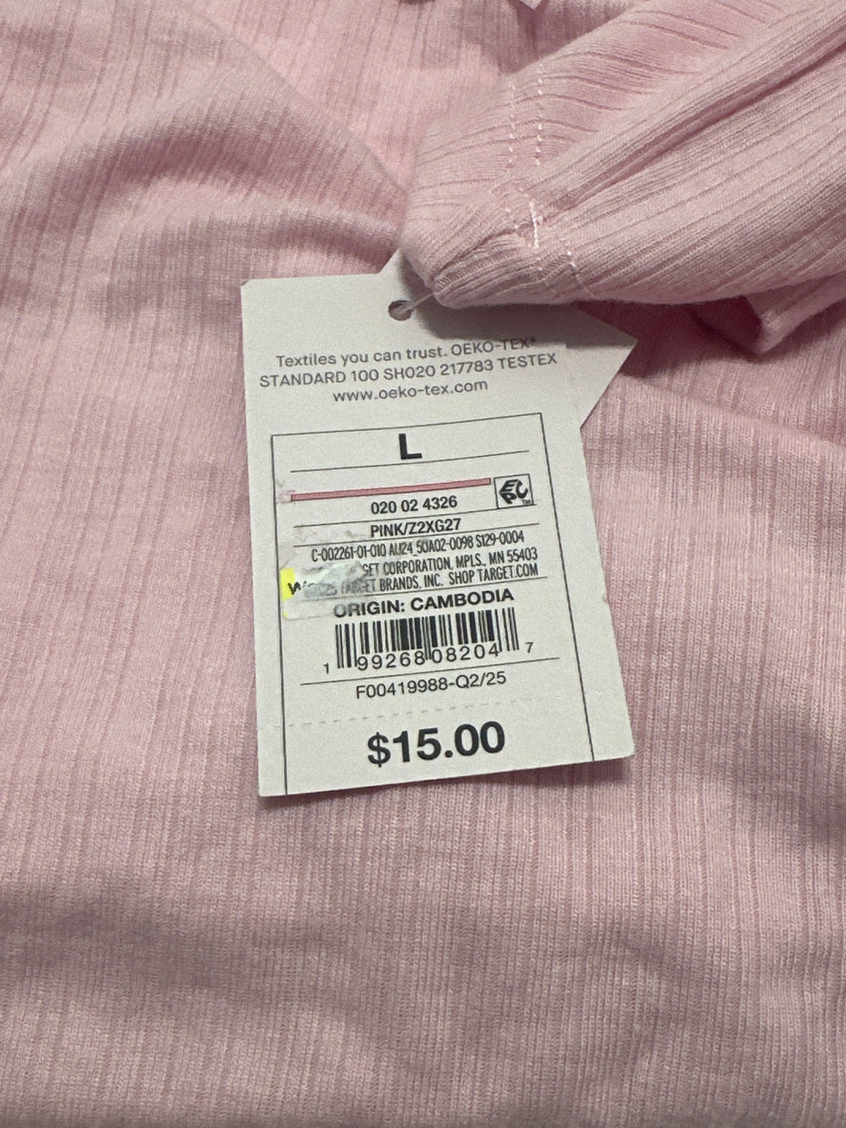 Auden women's pink ribbed long sleeve sleepwear top size L view 4
