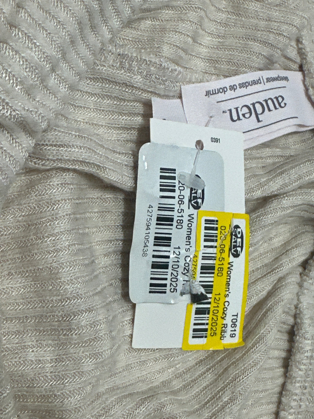 Auden women's ivory cozy ribbed sleepwear pants size S view 6