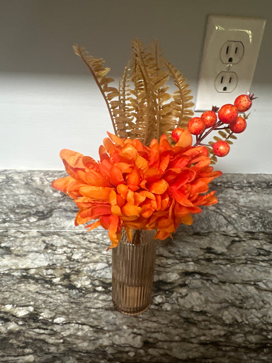 Harvest Artificial Flower Stem with Glass Vase, Small, Assorted