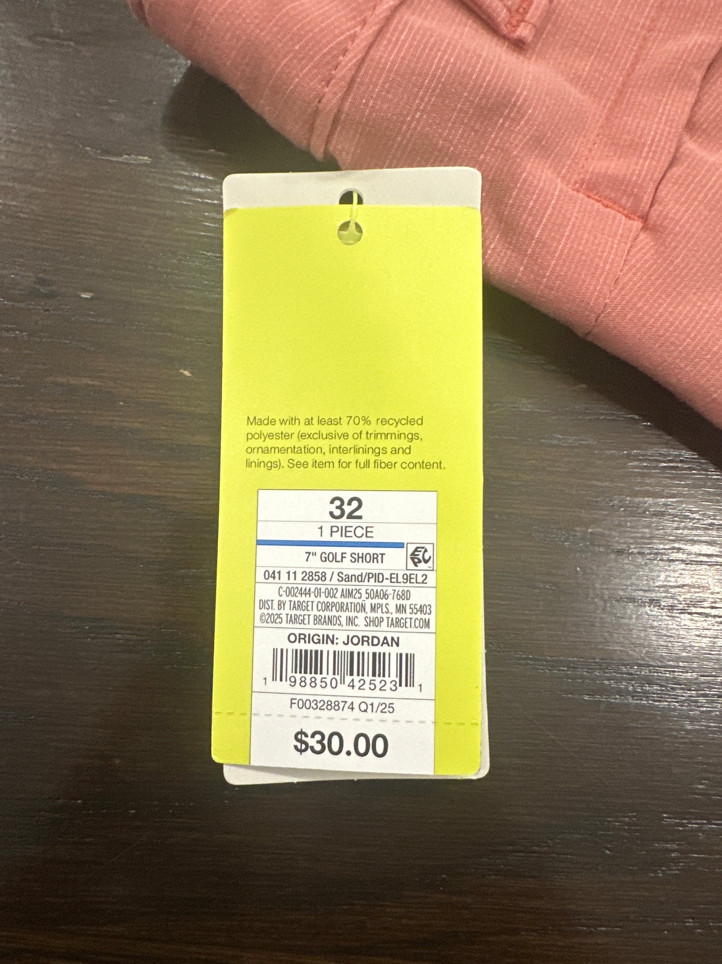 All in Motion™ Men’s Golf Shorts – 7" Inseam (Size 32), Sand / muted coral tone