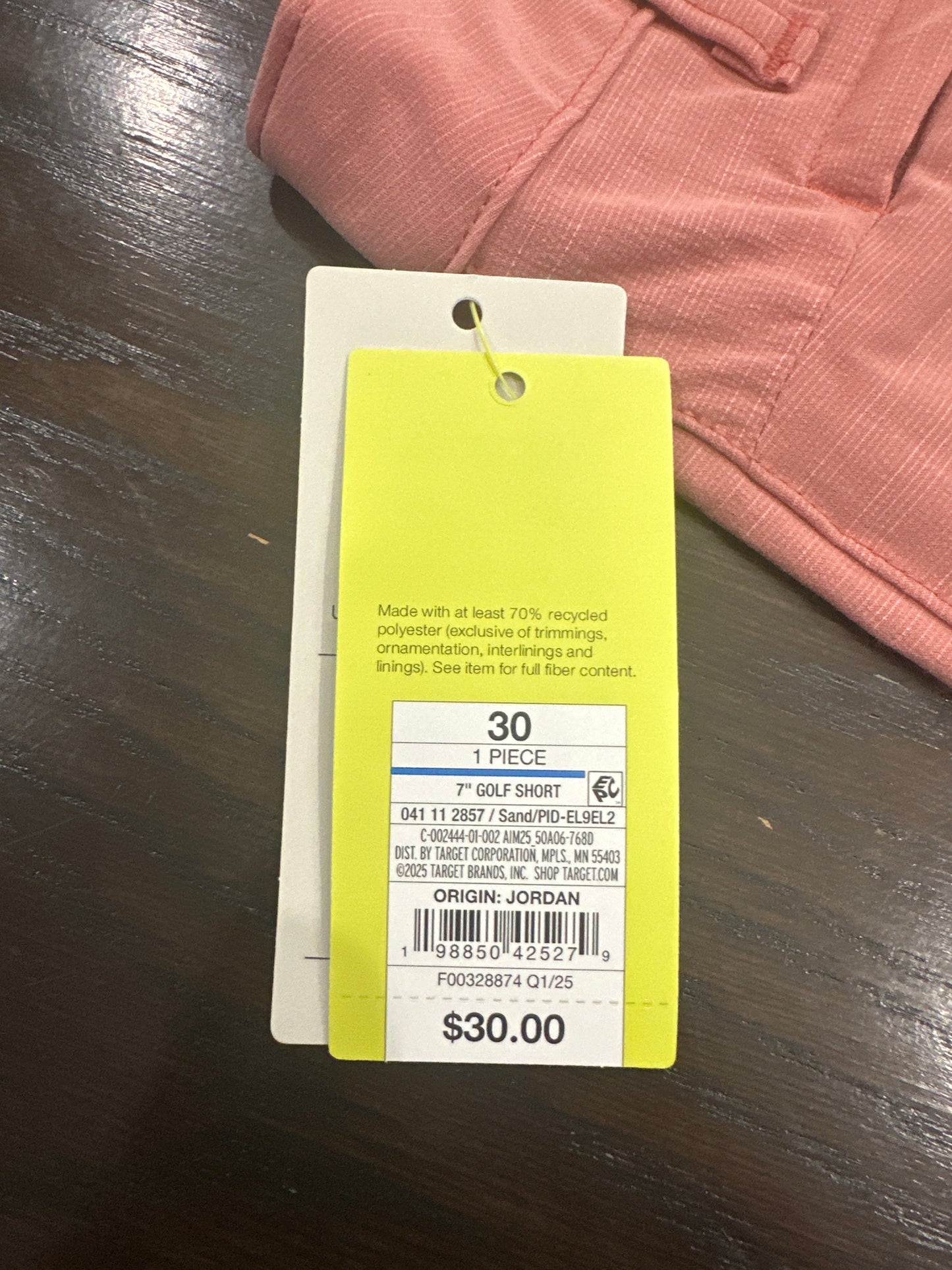 All in Motion™ Men’s Golf Shorts – 7" Inseam (Size 30), Sand / muted coral tone