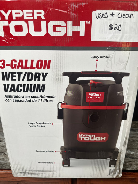 Hyper Tough 3 Gallon 3.5 HP Poly Wet Dry Vacuum (USED and Cleaned)