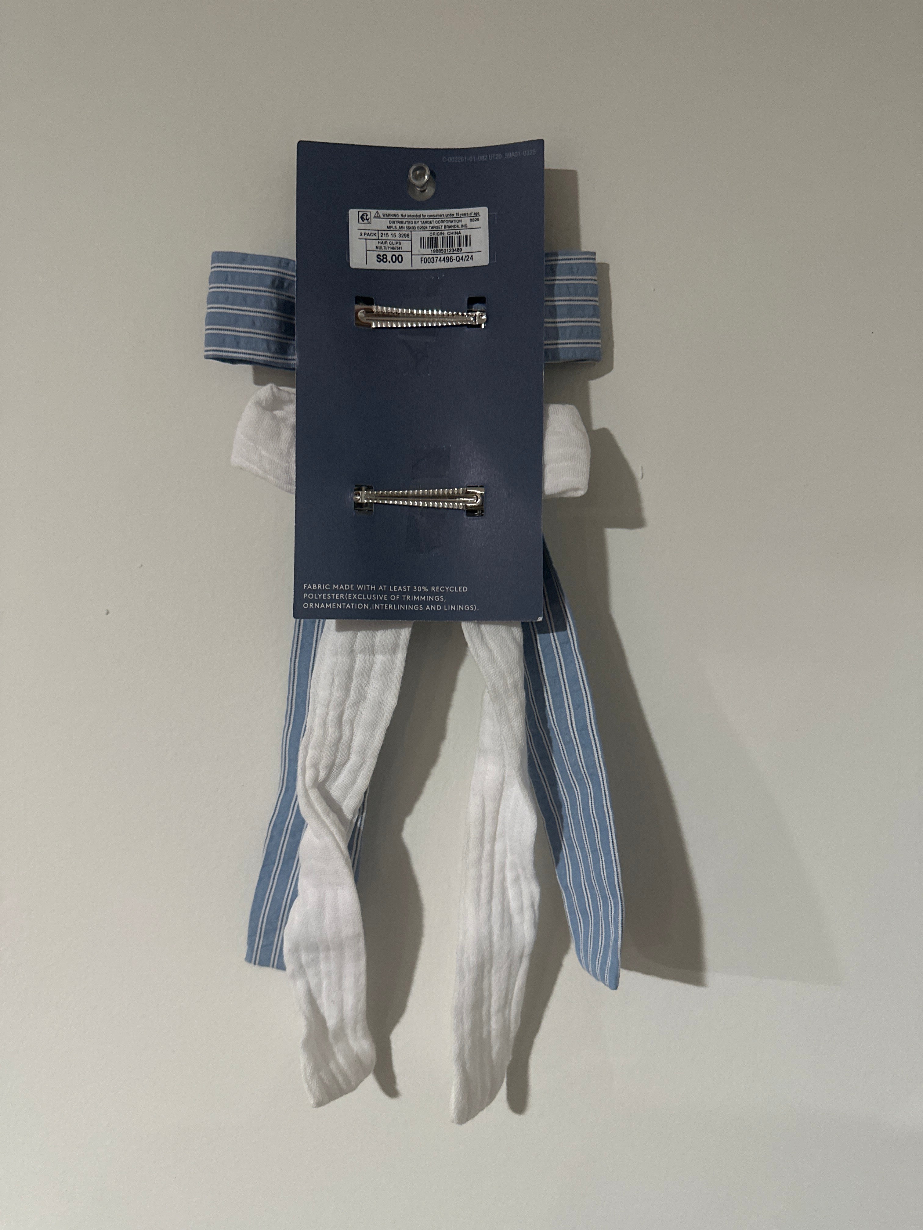 Universal Thread Bow Hair Clips Blue Stripe & White 2 Pack