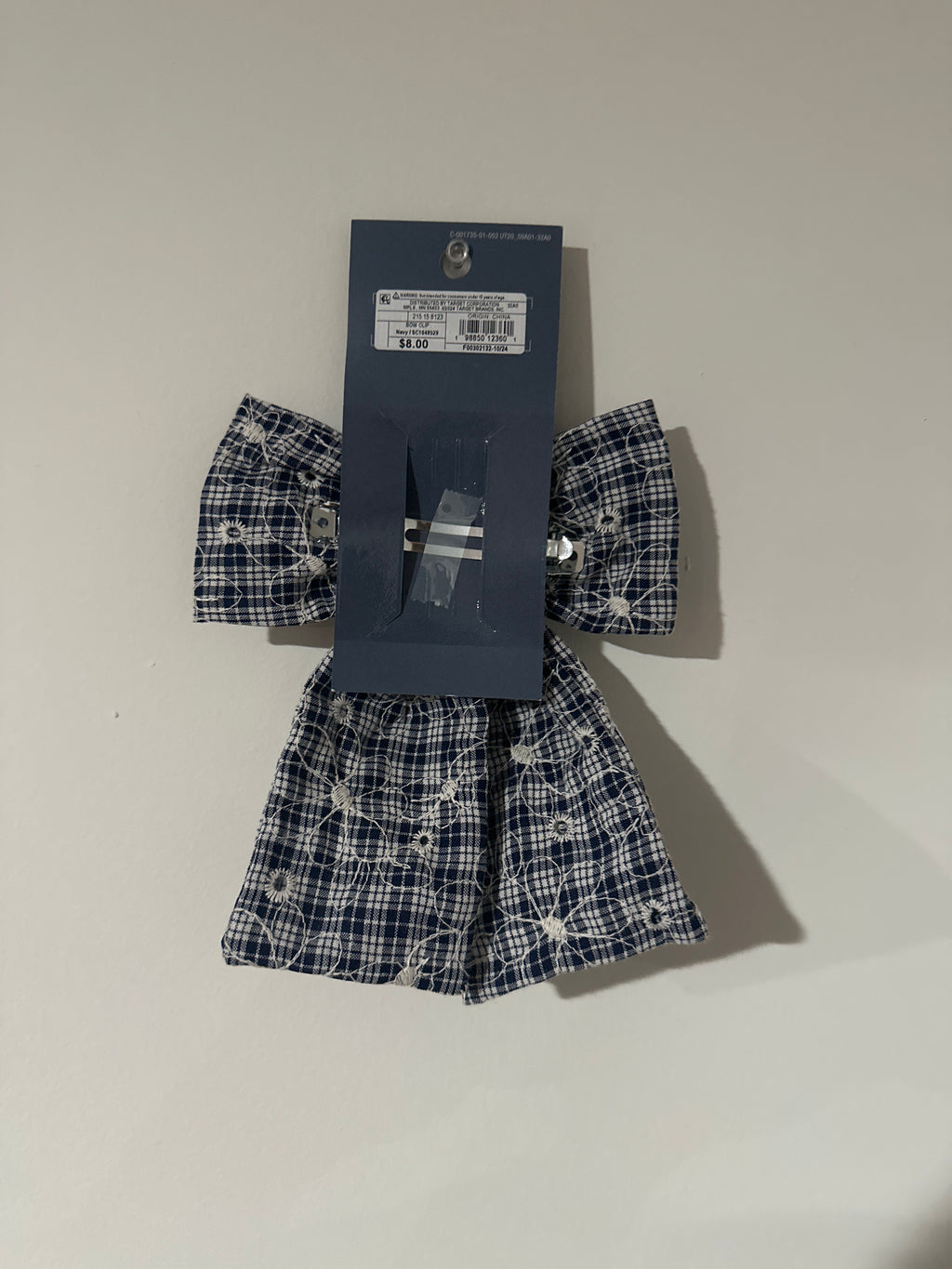 Universal Thread Embroidered Bow Hair Clip Blue Plaid