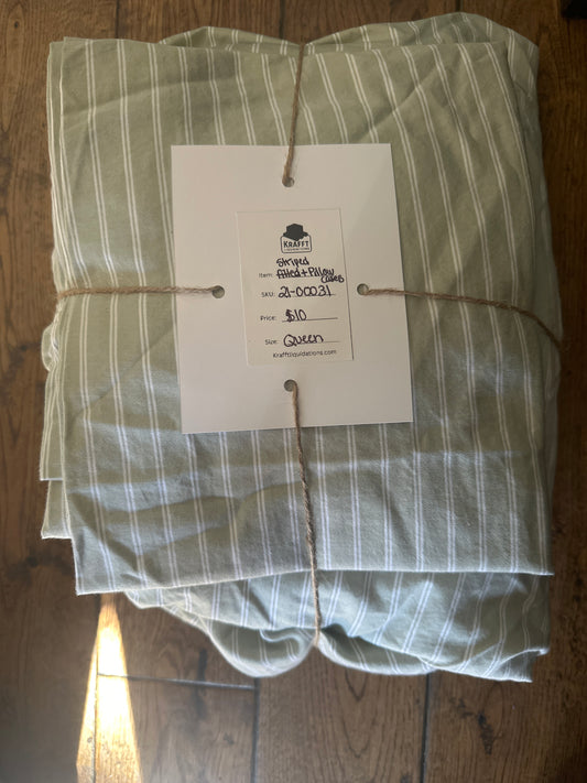 Queen 400 Thread Count Performance Sheet Set Green Stripe - Threshold™-No Flat Sheet