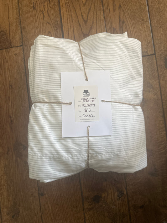 Gray and white Striped Sheet Set-Queen