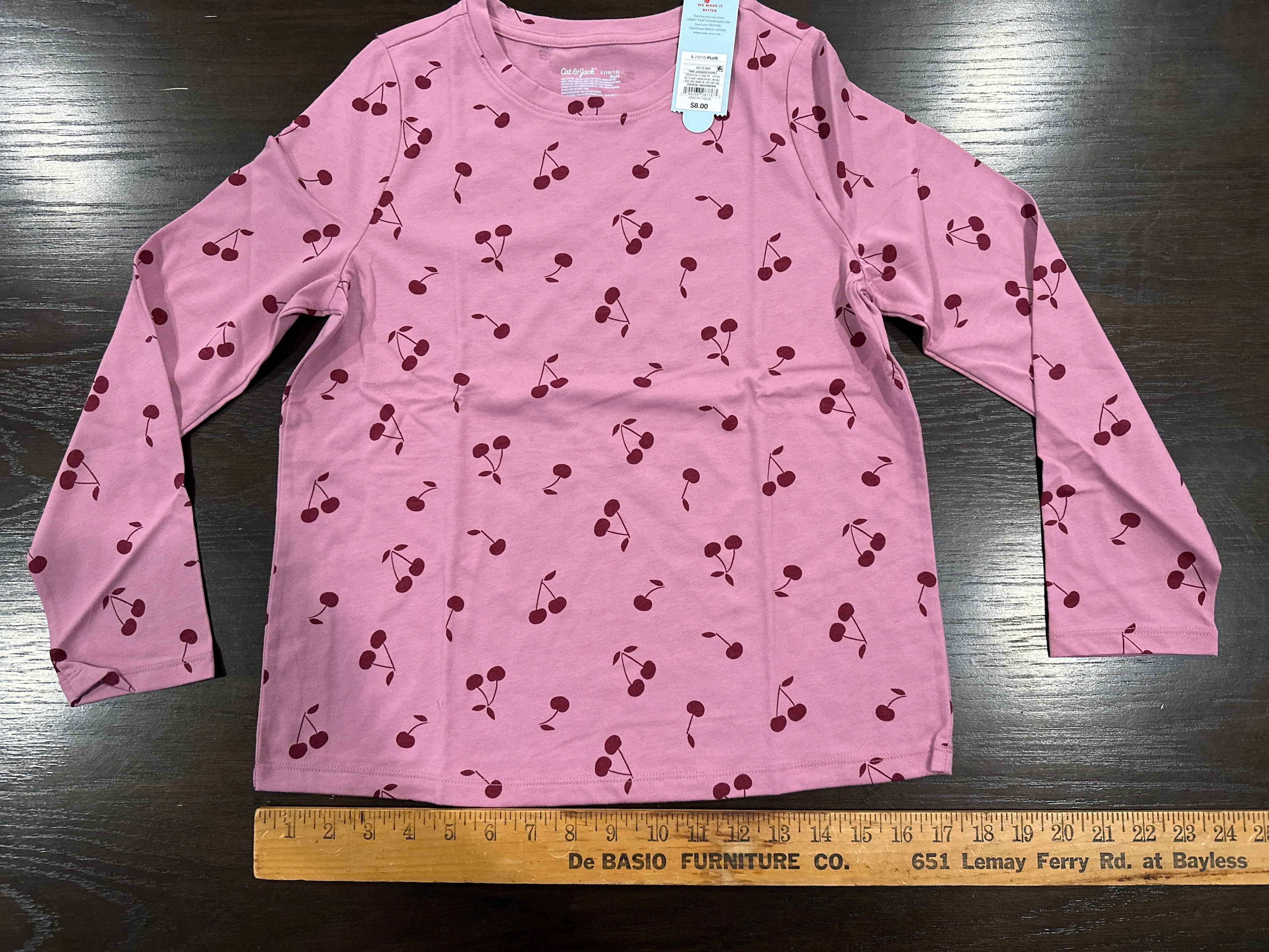 Cat & Jack Girls Long Sleeve Cherry Print Top Pink Size L 10/12