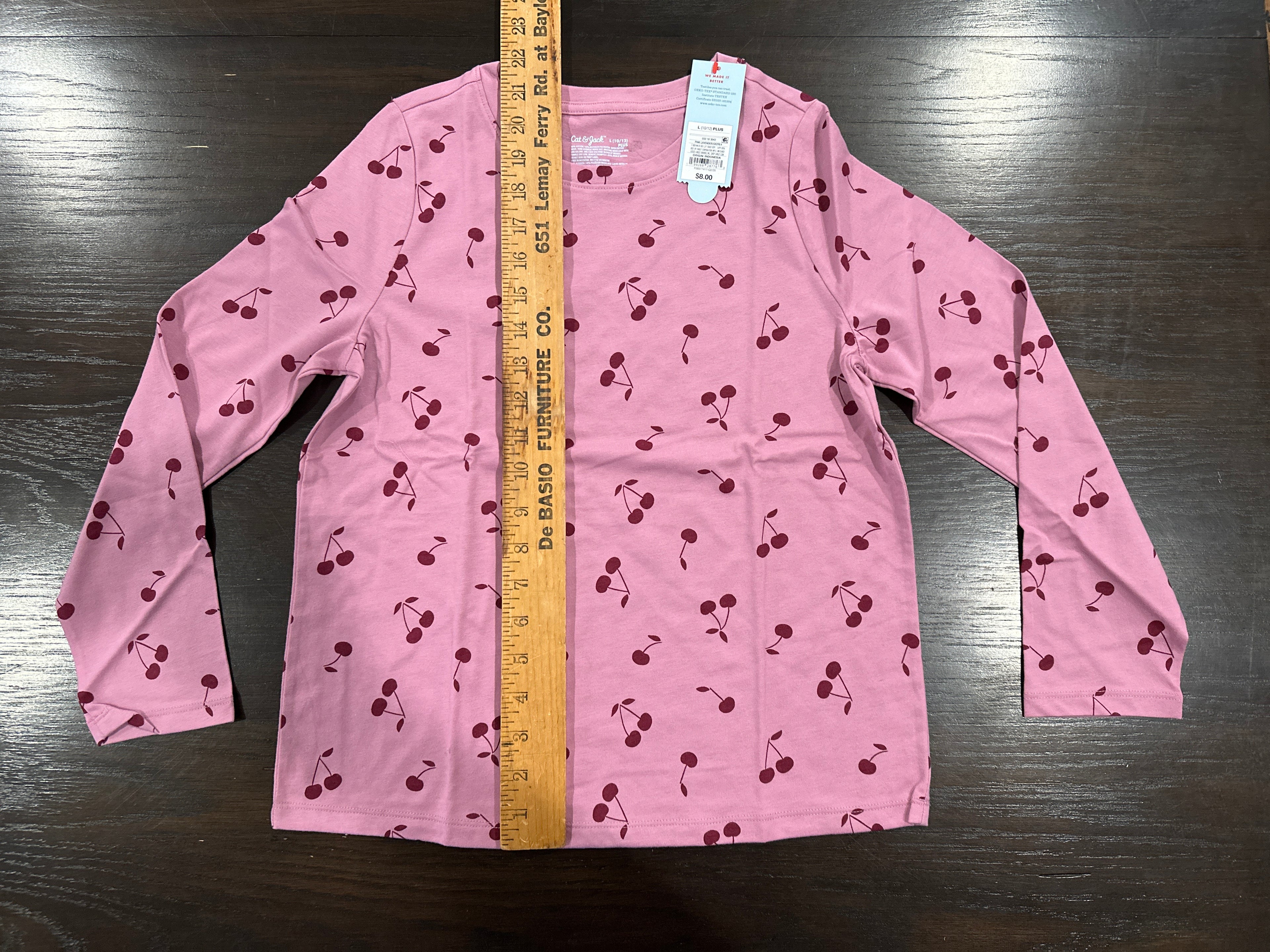 Cat & Jack Girls Long Sleeve Cherry Print Top Pink Size L 10/12