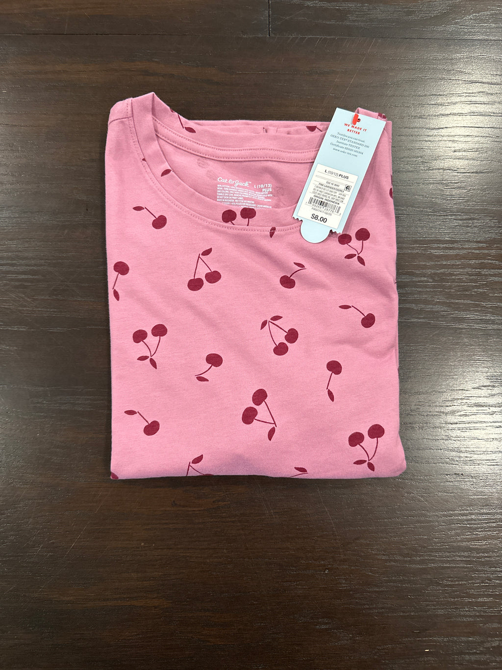 Cat & Jack Girls Long Sleeve Cherry Print Top Pink Size L 10/12