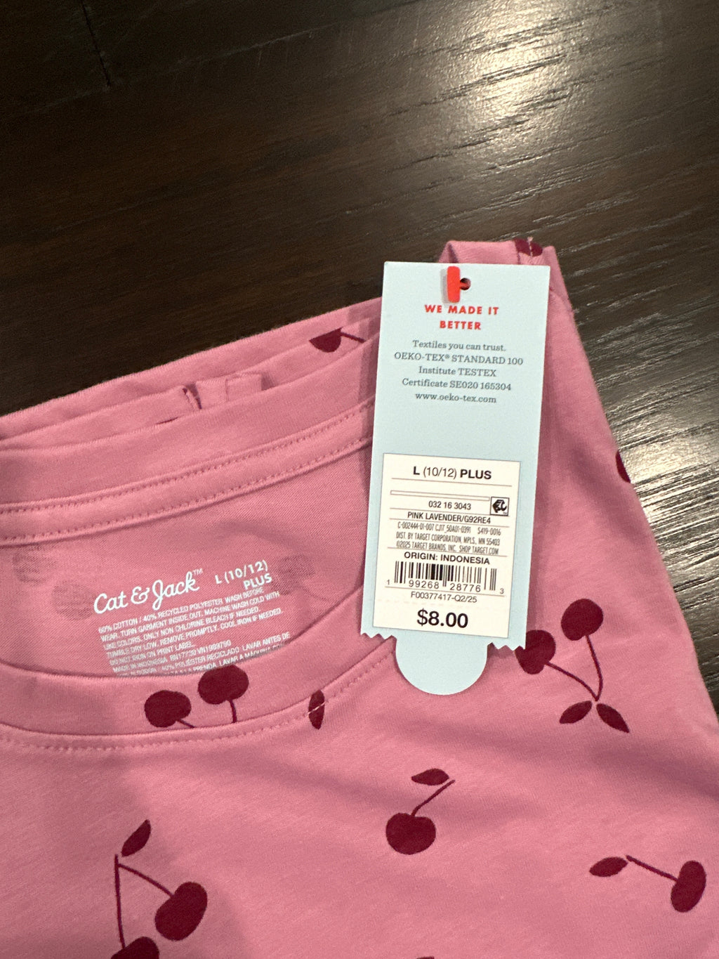 Cat & Jack Girls Long Sleeve Cherry Print Top Pink Size L 10/12