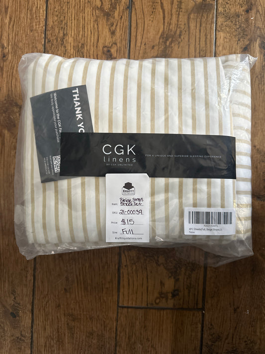 Full Size 4 Piece Sheet Set - Comfy Breathable & Cooling Bed Sheets Set- Beige Strips