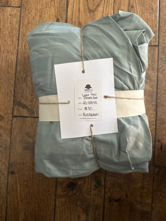 3pc Luxe Striped Damask Duvet Cover and Sham Set - Threshold™-Queen-Light Teal