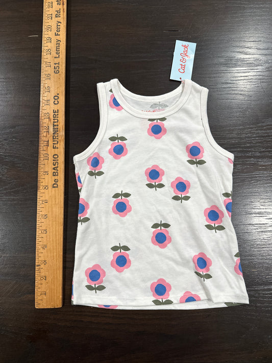 Cat & Jack Toddler Girl Tank Top Floral Print Cream Pink Blue Size 3T