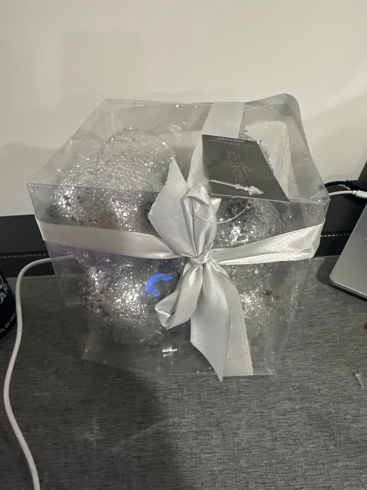 Rachel Zoe Silver glitter Ornaments 8 pcs