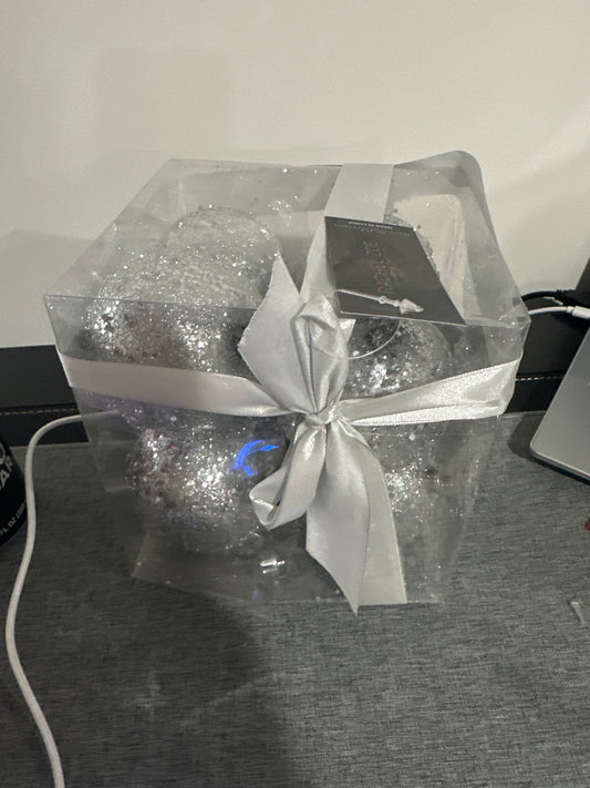 Rachel Zoe Silver glitter Ornaments 8 pcs
