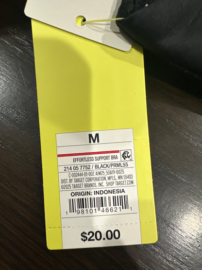 All in Motion™ Effortless Support Sports Bra – Black (Size Medium)