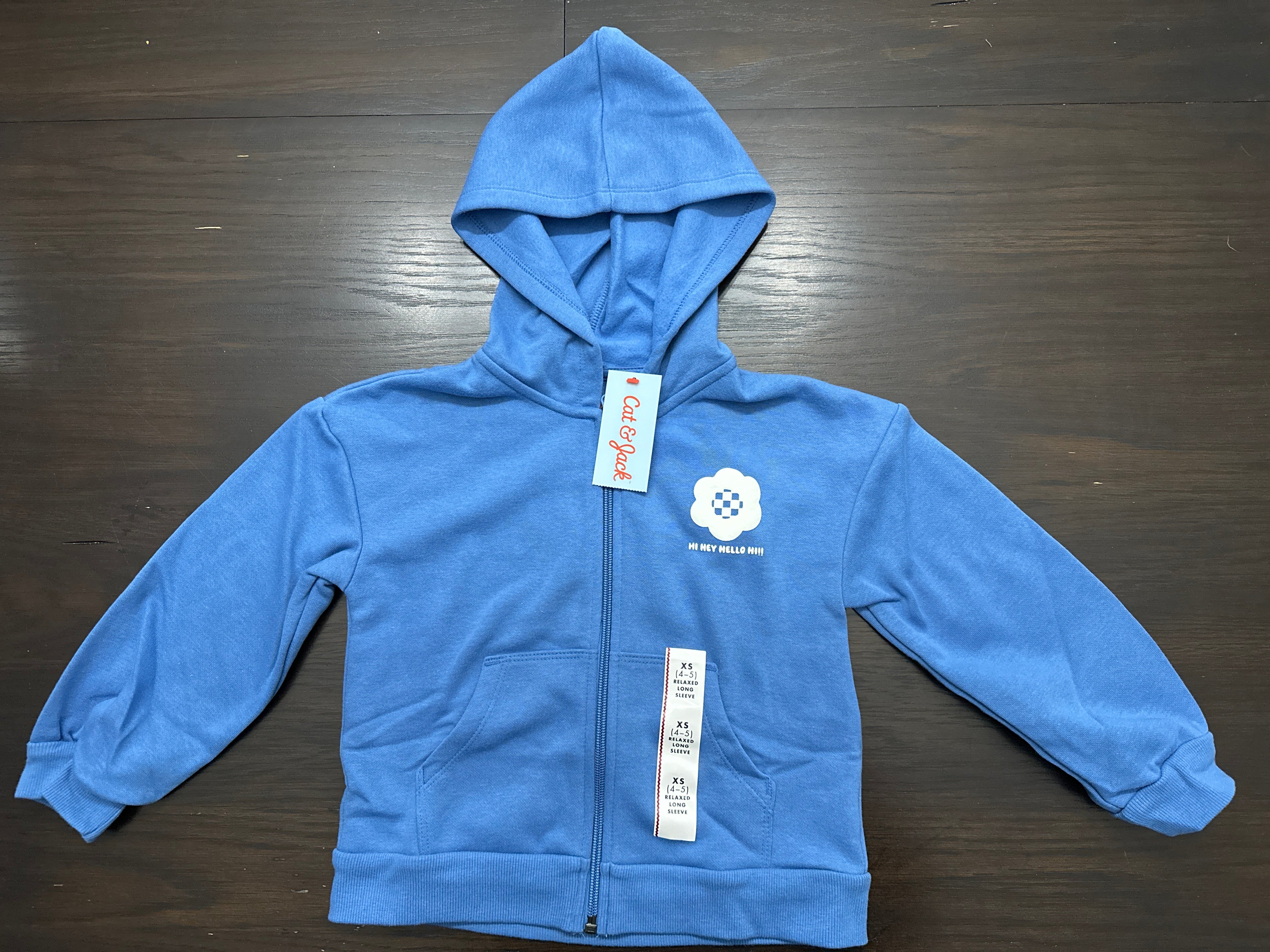 Cat & Jack Girls Fleece Floral Hooded Zip-Up Sweatshirt Steel Blue