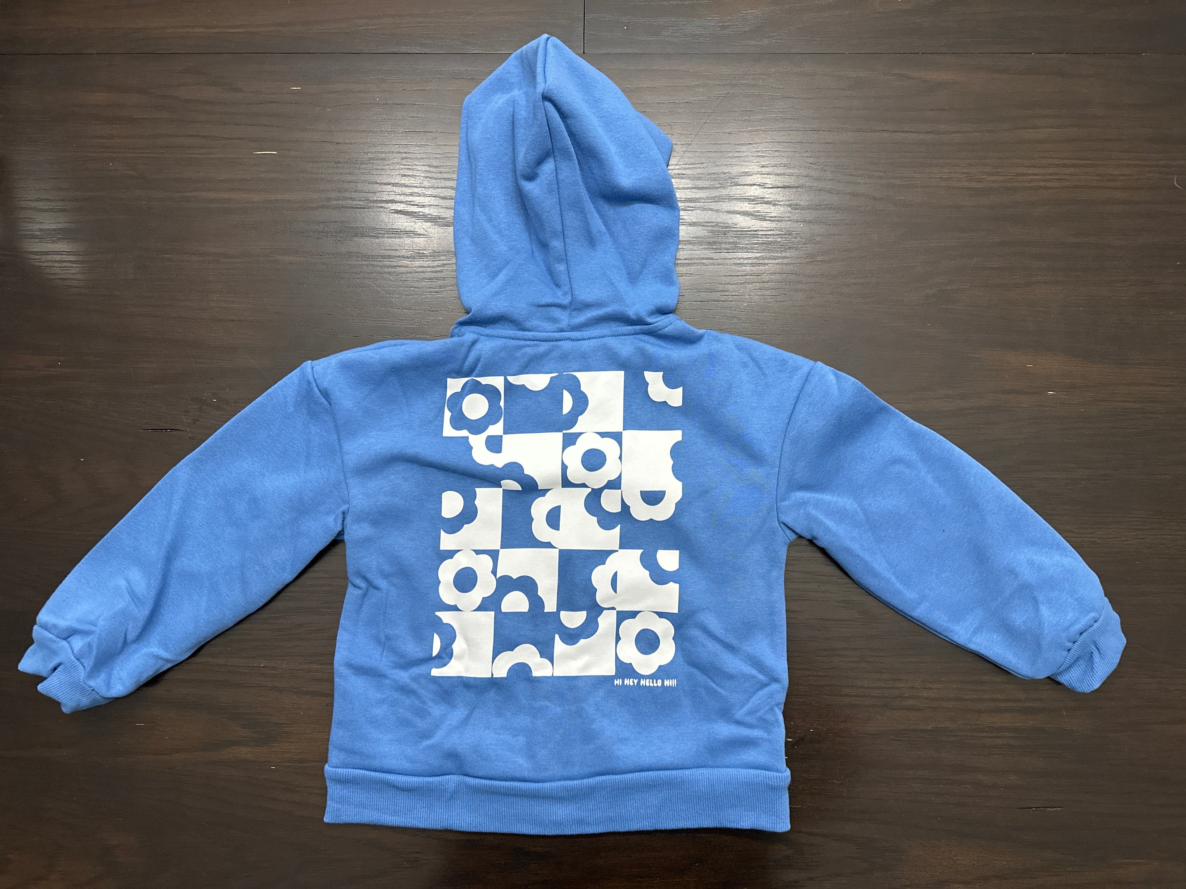 Cat & Jack Girls Fleece Floral Hooded Zip-Up Sweatshirt Steel Blue
