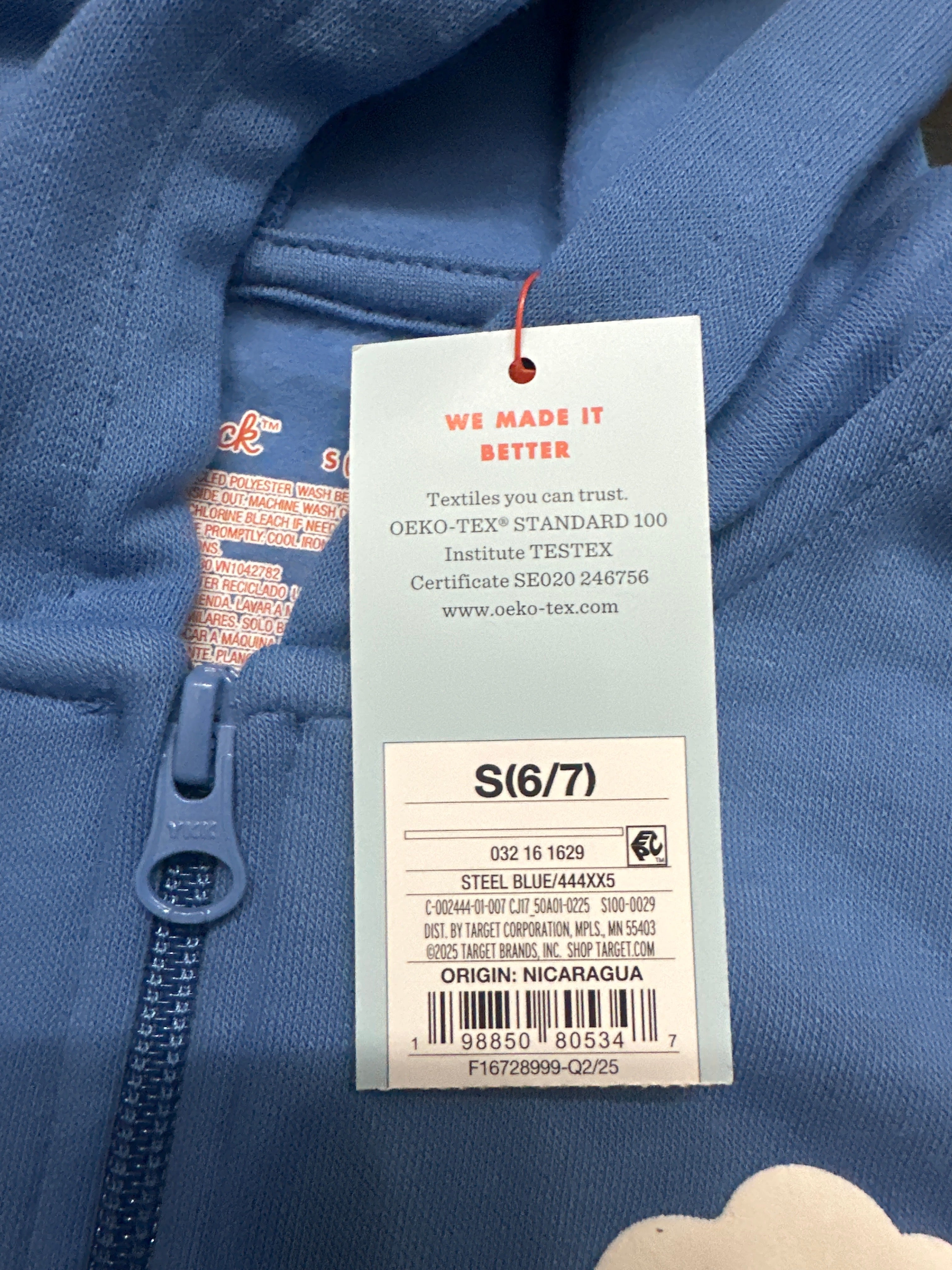 Cat & Jack Girls Fleece Floral Hooded Zip-Up Sweatshirt Steel Blue
