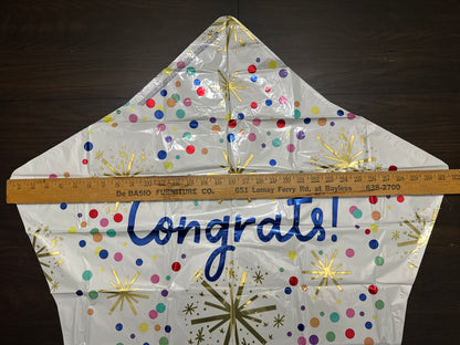 5pc Congrats Foil Balloon Bouquet Gold White Confetti Stars & Rounds Anagram