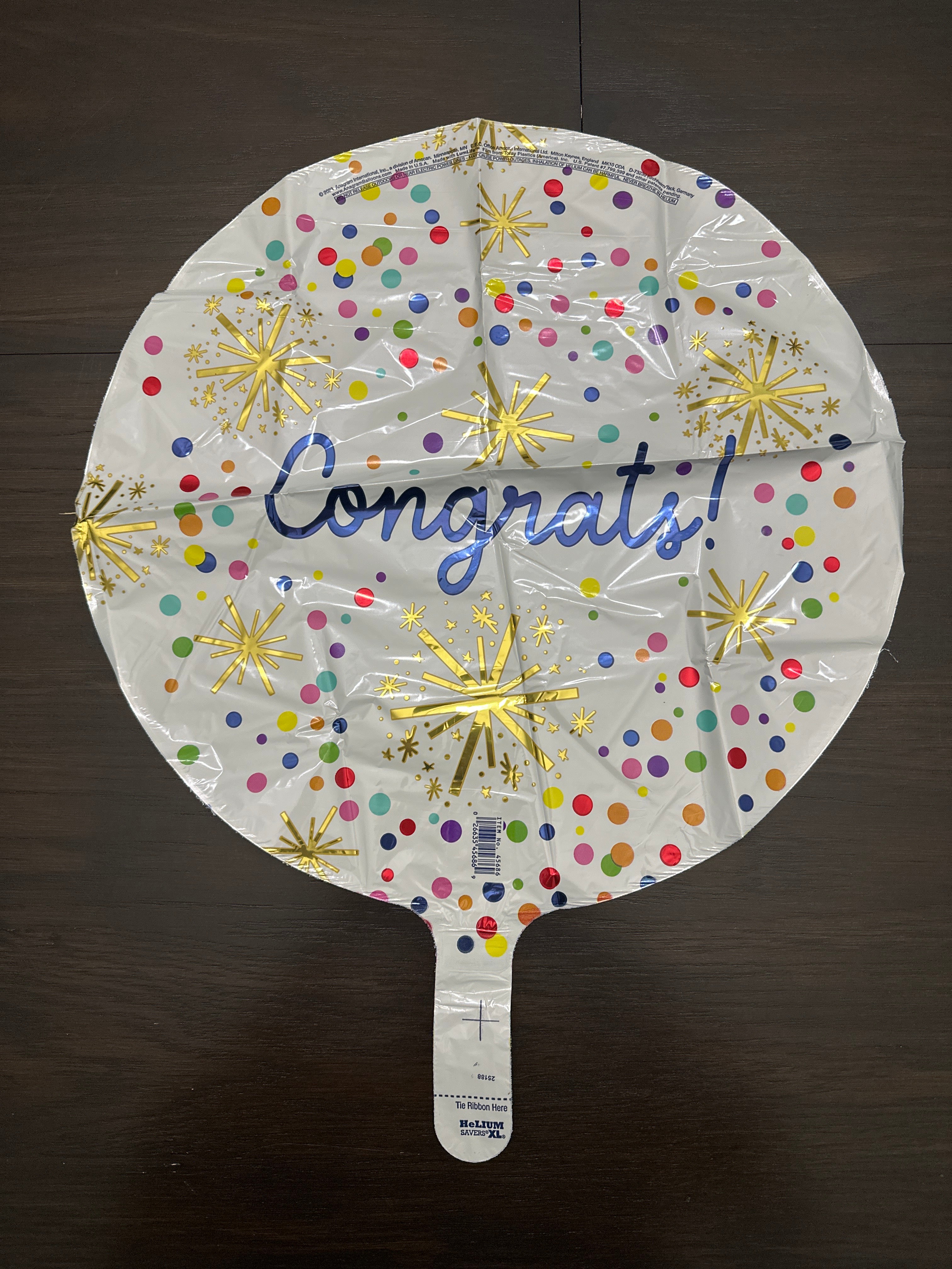 5pc Congrats Foil Balloon Bouquet Gold White Confetti Stars & Rounds Anagram