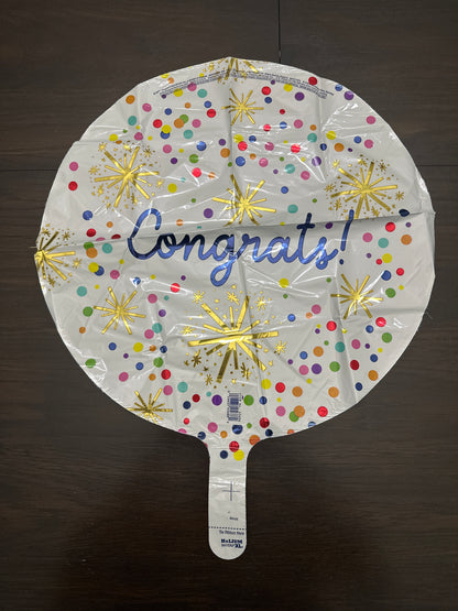 5pc Congrats Foil Balloon Bouquet Gold White Confetti Stars & Rounds Anagram
