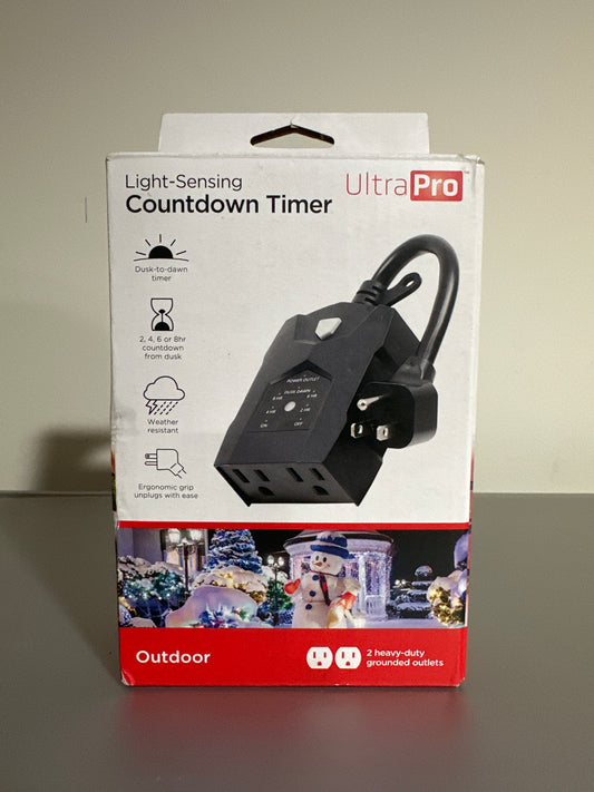 UltraPro Outdoor Light-Sensing Countdown Timer – Dual Grounded Outlet Plug