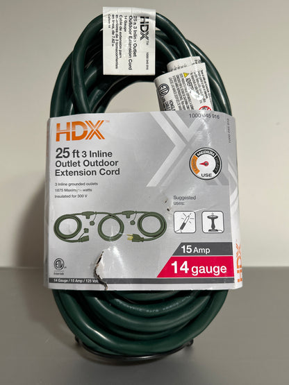 HDX 3 Inline Outlet Outdoor Extension Cord – Heavy-Duty Power Cord