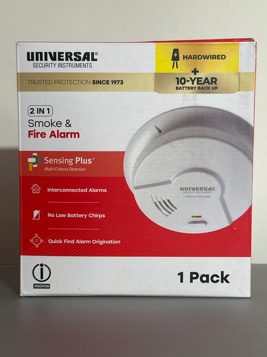 Universal Security Instruments 2-in-1 Smoke & Fire Alarm – Hardwired w/ 10-Year