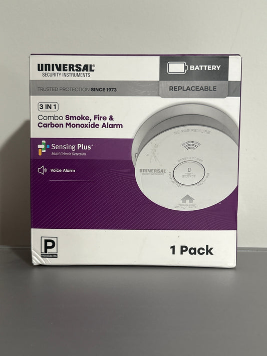 Universal Security Instruments 3-in-1 Combo Smoke, Fire, & Carbon Monoxide