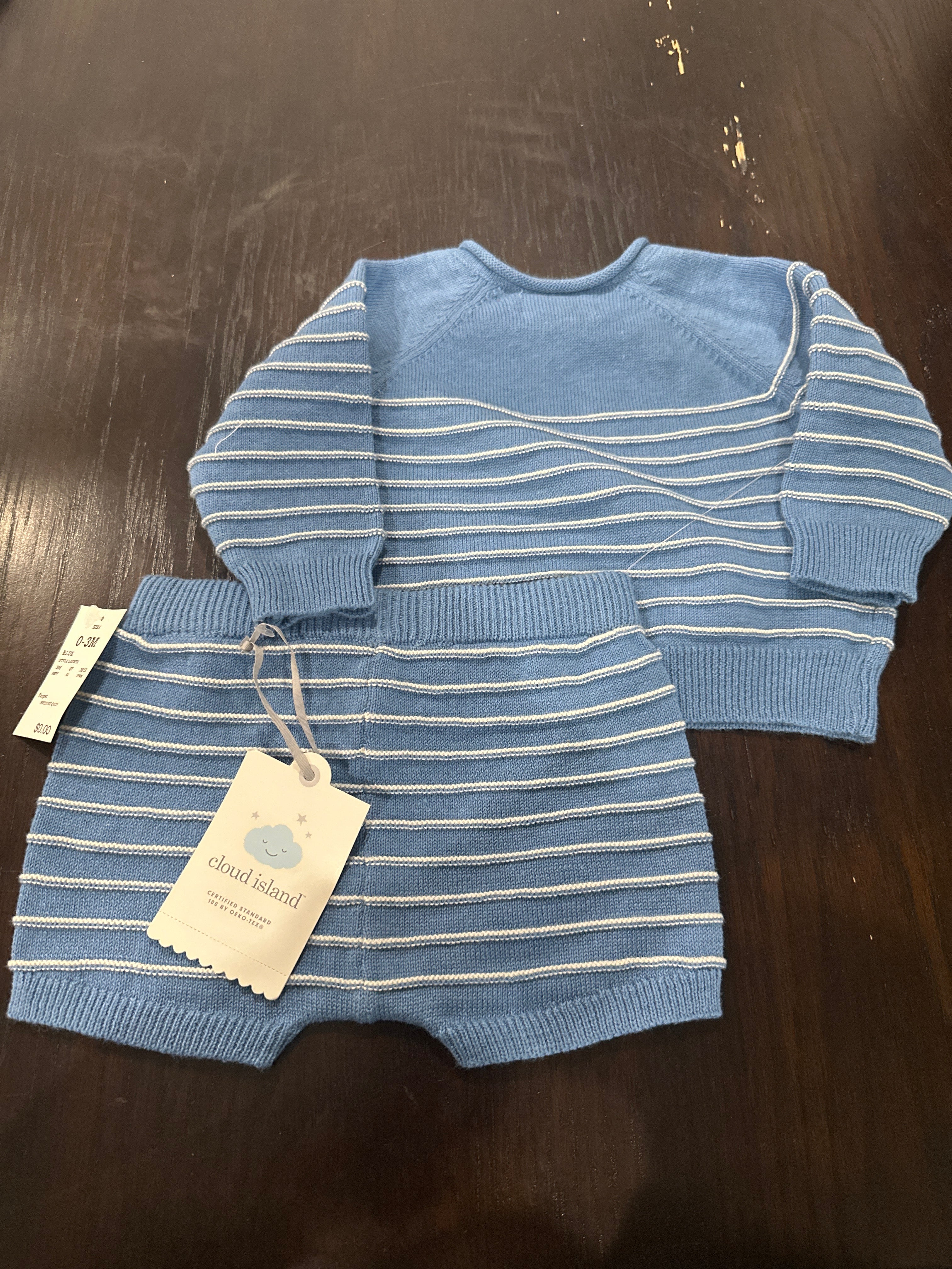 Cloud Island™ 2-Piece Knit Outfit Set – Striped Sweater & Matching Shorts