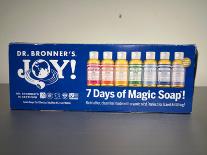 Dr. Bronner’s “7 Days of Magic Soap” Gift Set – 7 Mini Bottles (2 oz Each)