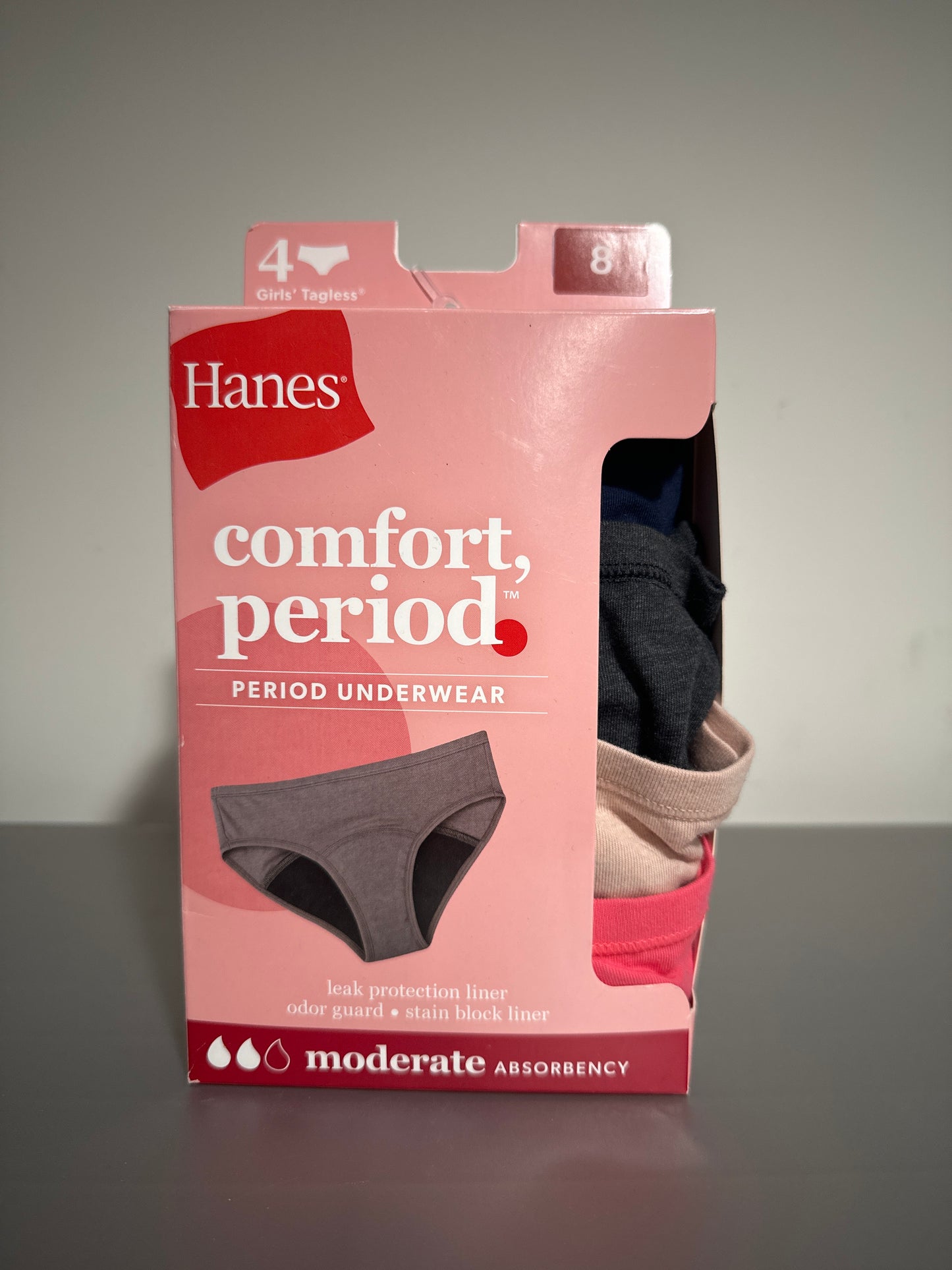Hanes Girls 4pk Hipster Period Underwear Moderate Protection Size 8