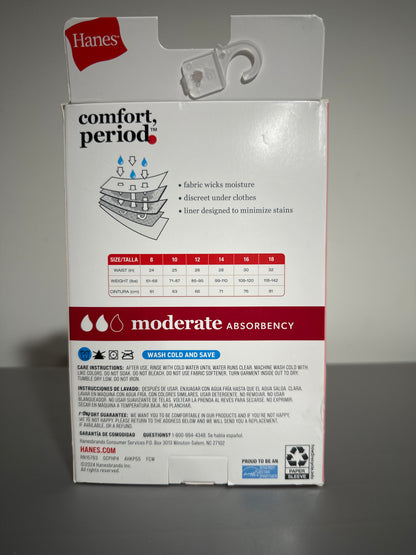 Hanes Girls 4pk Hipster Period Underwear Moderate Protection Size 8