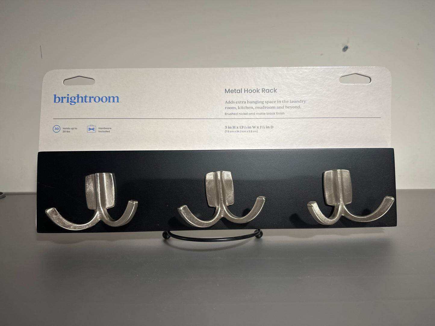 Brightroom Metal Wall Hook Rack – 3 Hook Black & Brushed Nickel – Holds 30 lbs – Hardware Included