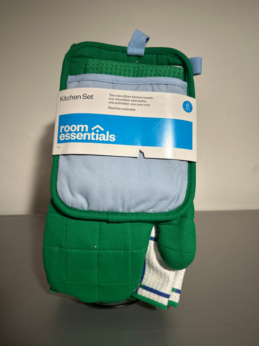 Room Essentials 6-Piece Kitchen Set – Microfiber Towels, Dishcloths, Oven Mitt & Potholder
