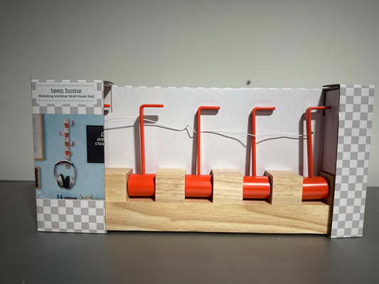 Teen Home Rotating Vertical Wall Hook Rail – Wood & Metal Wall Organizer with 5 Hooks