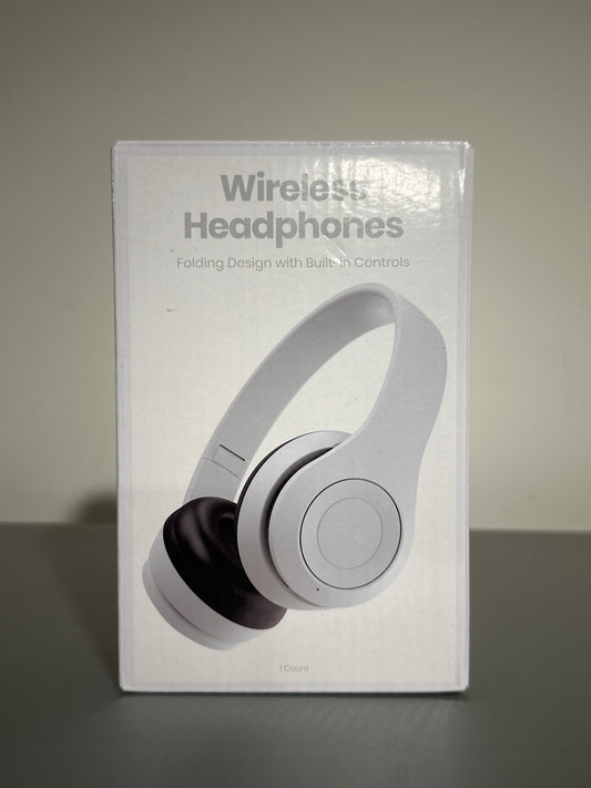 Wireless Over-Ear Headphones with Folding Design & Built-In Controls – White