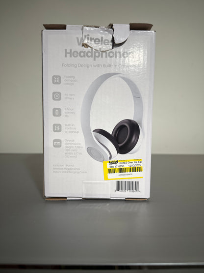 Wireless Over-Ear Headphones with Folding Design & Built-In Controls – White