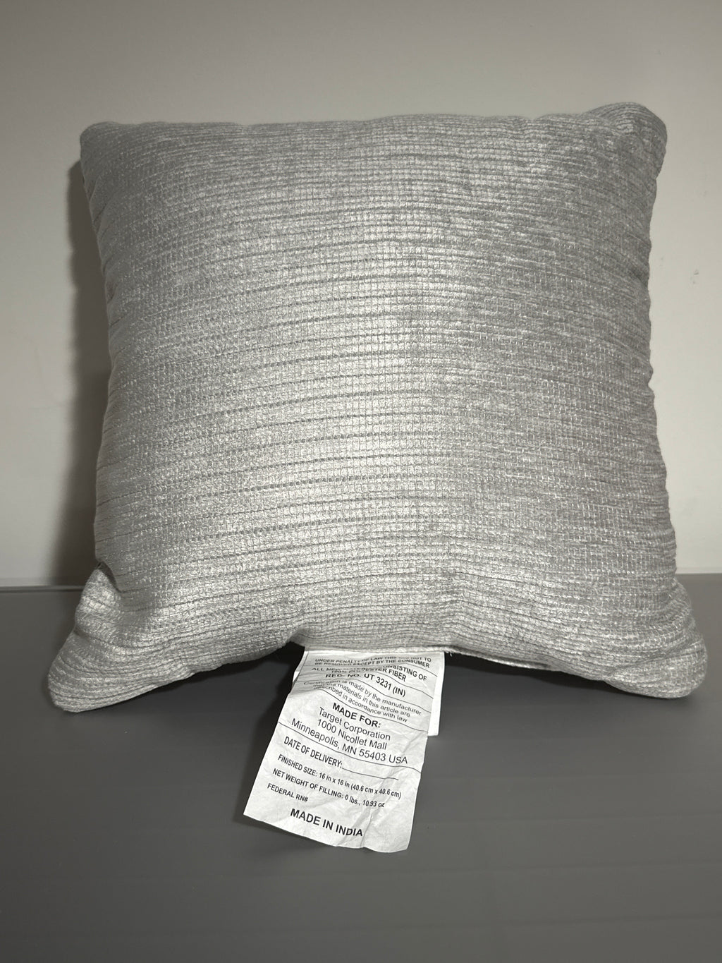 Room Essentials 16x16 Gray Textured Decorative Throw Accent Pillow Cushion