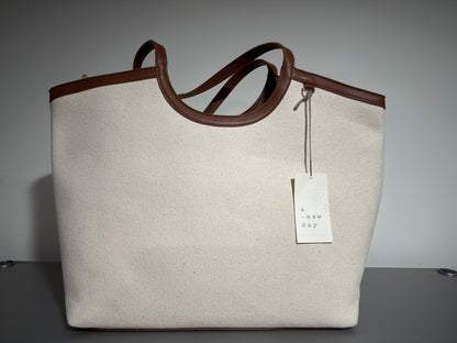 A New Day Canvas Tote Bag with Faux Leather Trim | Neutral Everyday Shoulder Bag
