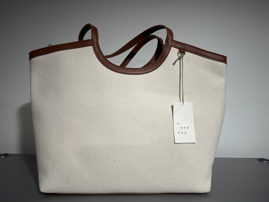 A New Day Canvas Tote Bag with Faux Leather Trim | Neutral Everyday Shoulder Bag