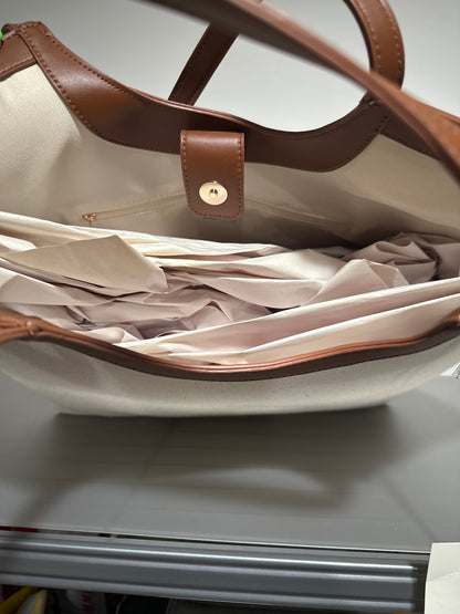 A New Day Canvas Tote Bag with Faux Leather Trim | Neutral Everyday Shoulder Bag