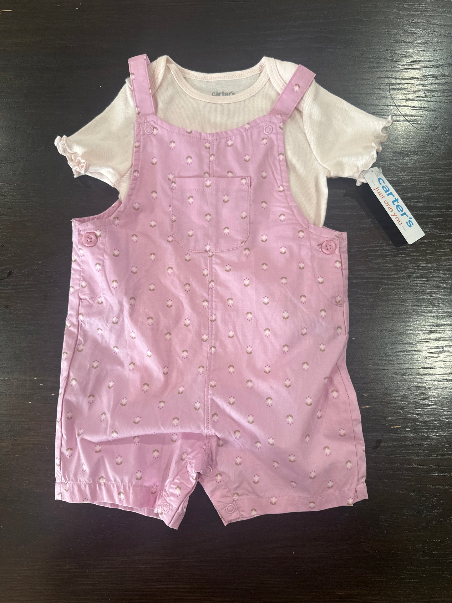 Carter’s Baby Girls’ Printed Overall Romper with Short-Sleeve Tee Set