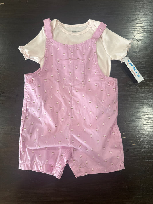 Carter’s Baby Girls’ Printed Overall Romper with Short-Sleeve Tee Set