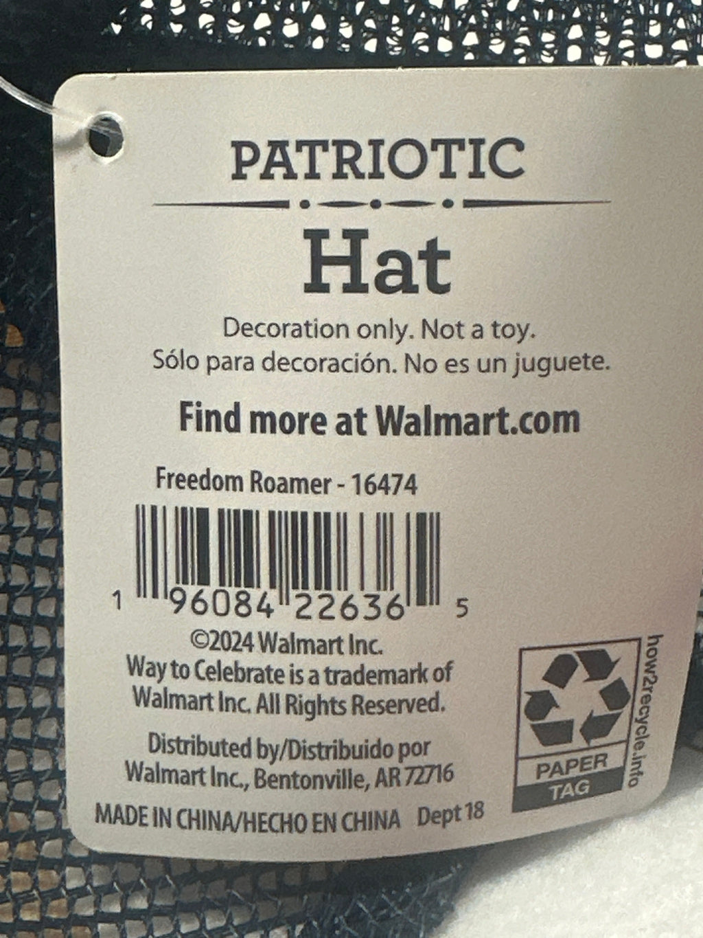 Way To Celebrate Freedom Roamer product tag and UPC