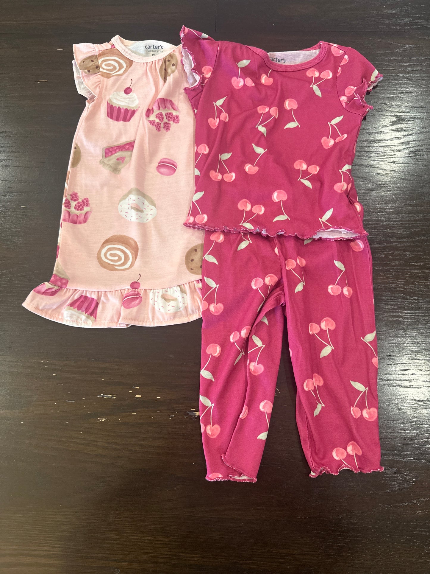 Carter’s Girls’ 2-Piece & Nightgown Pajama Set – Cherry & Dessert Prints