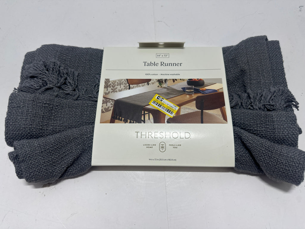 Threshold charcoal tassel table runner