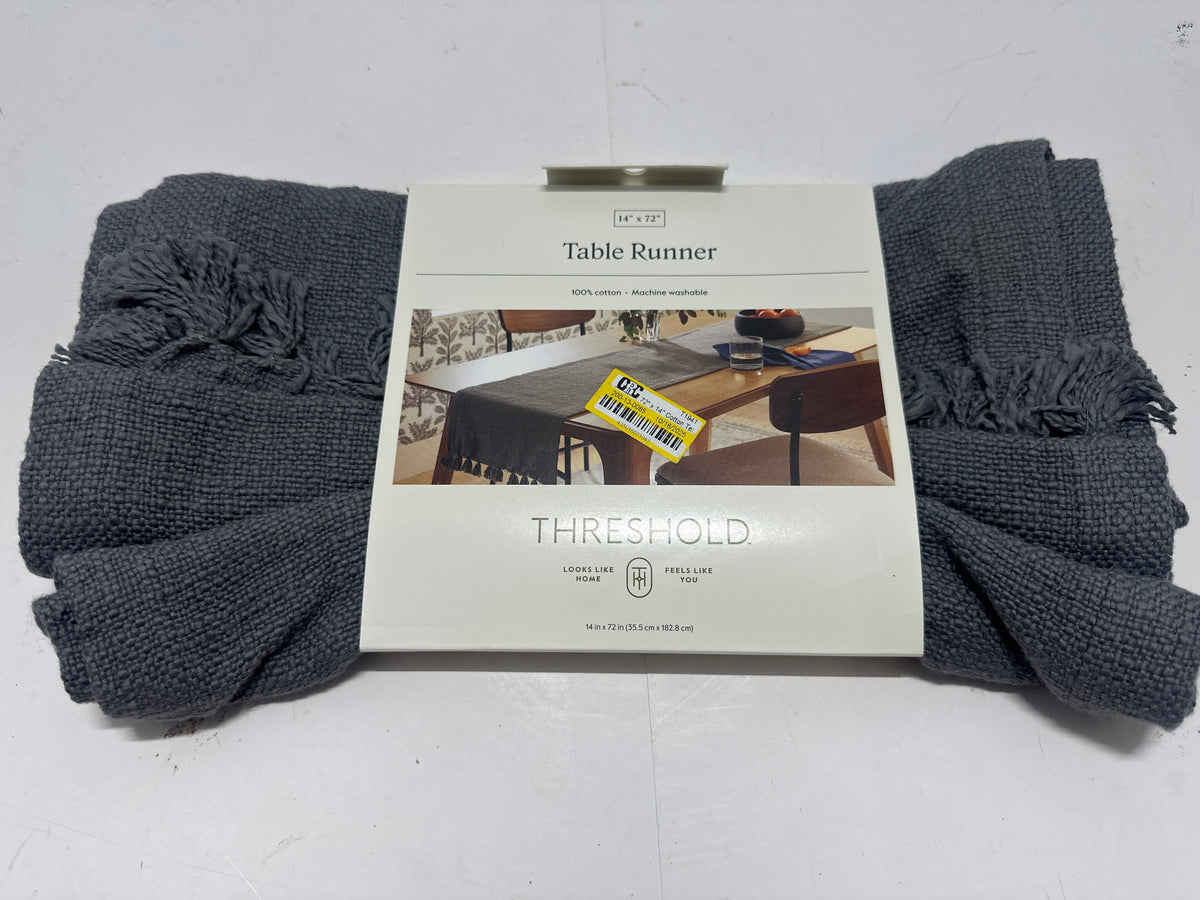 Threshold charcoal tassel table runner