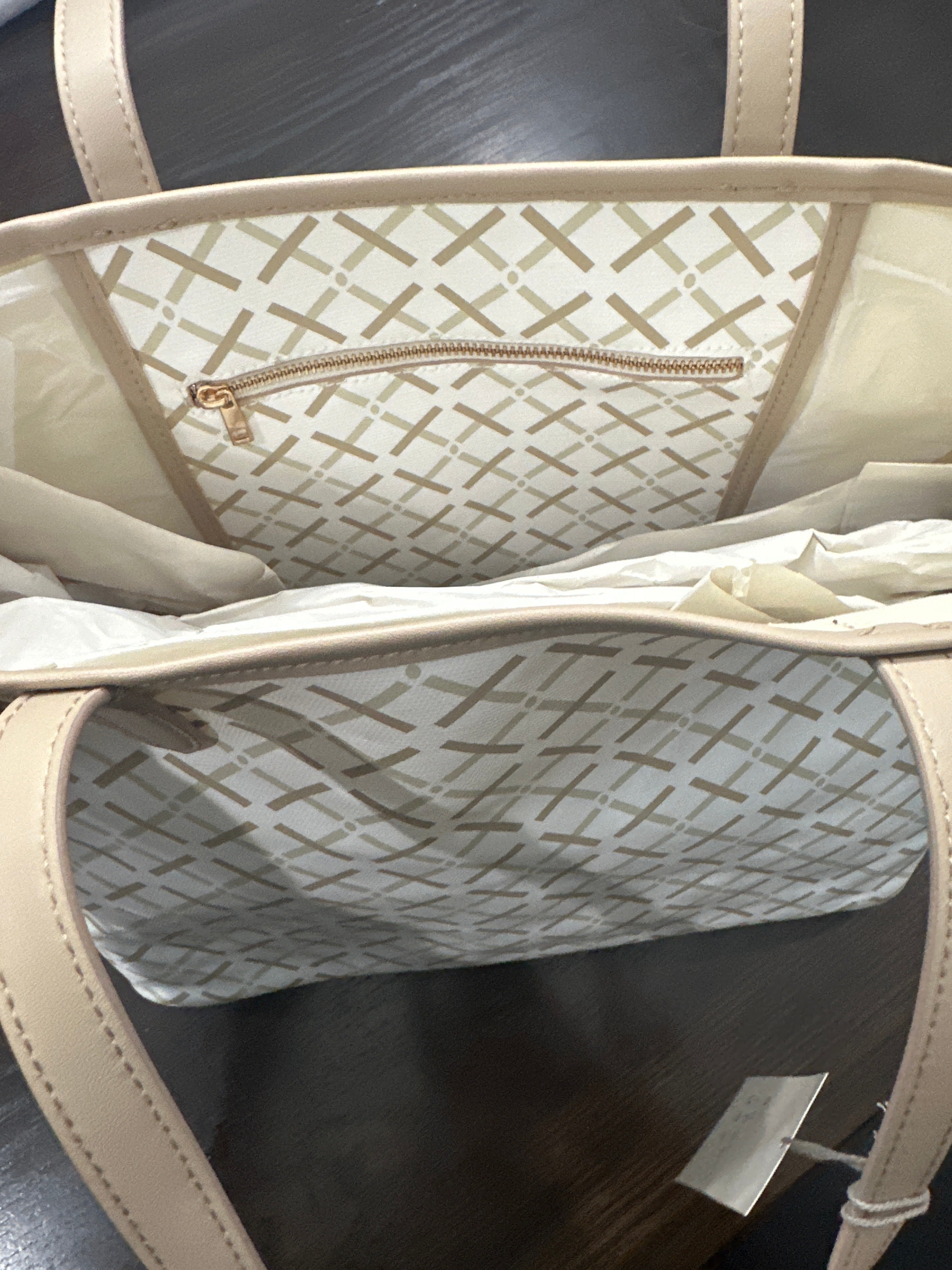 A New Day Monogram Tote Bag with Detachable Crossbody Strap White/Tan